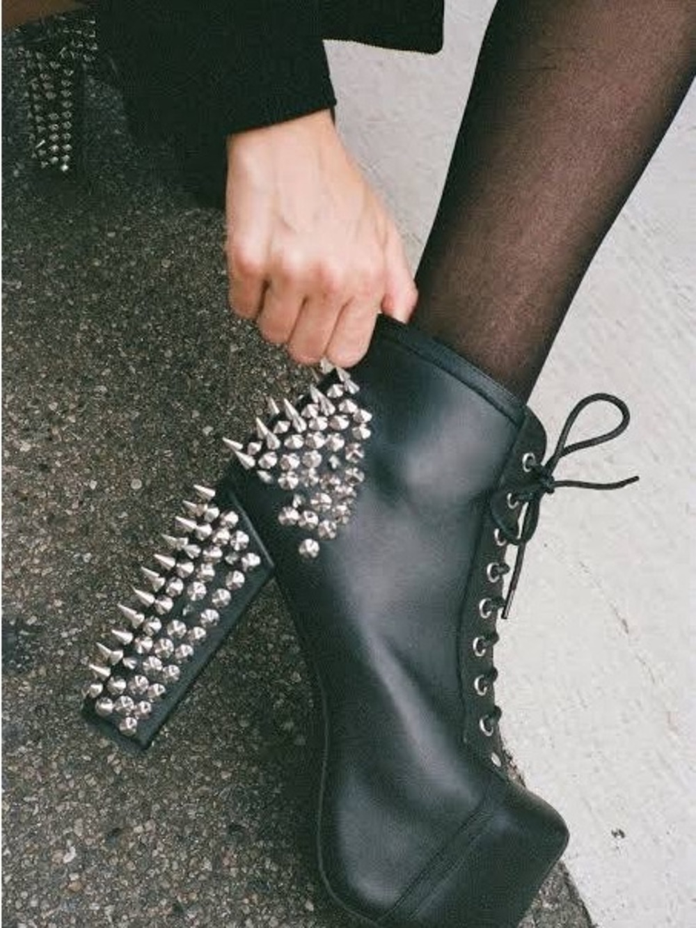 Jeffrey Campbell “Spike” Lots Black Lace-Up Platform Ankle Boots